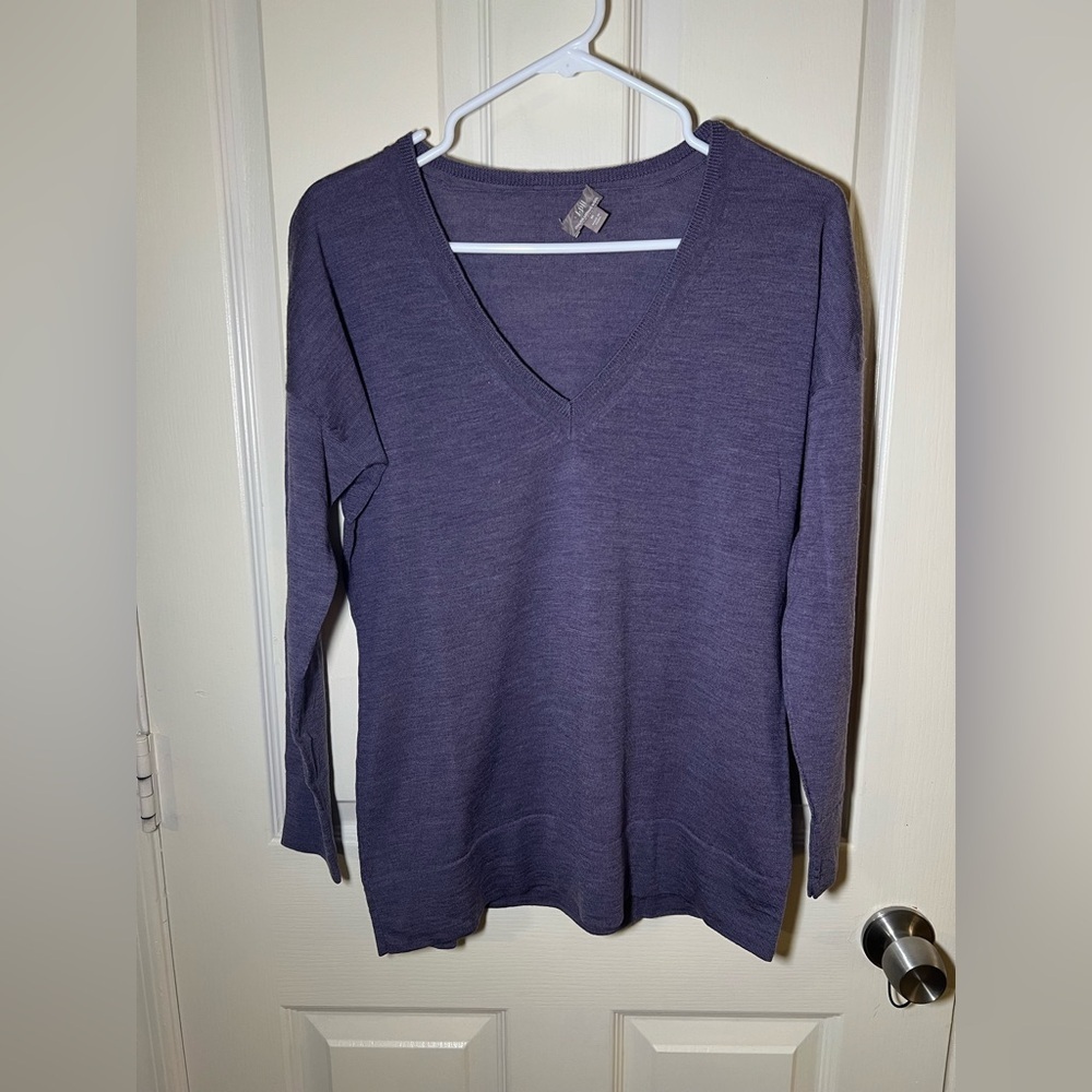 J. Jill Purple V-Neck Sweater Italian Merino Wool